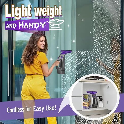 Window Vacuum Squeegee Cordless, 2000Pa Electric Window Cleaner with Power Blade, Vacuum Squeegee for Window Cleaning, Streak-Free Window Vacuum with 360ml Spray Bottle for Windows, Mirrors, Tiles in Kuwait
