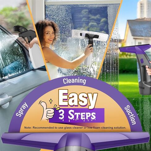 Window Vacuum Squeegee Cordless, 2000Pa Electric Window Cleaner with Power Blade, Vacuum Squeegee for Window Cleaning, Streak-Free Window Vacuum with 360ml Spray Bottle for Windows, Mirrors, Tiles in Kuwait