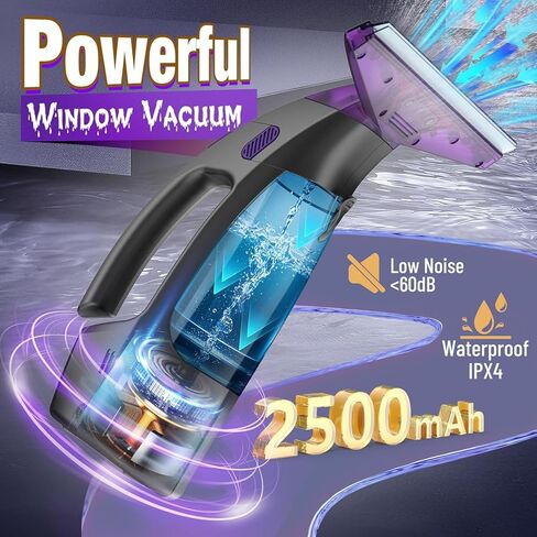Window Vacuum Squeegee Cordless, 2000Pa Electric Window Cleaner with Power Blade, Vacuum Squeegee for Window Cleaning, Streak-Free Window Vacuum with 360ml Spray Bottle for Windows, Mirrors, Tiles in Kuwait