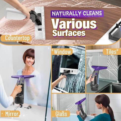 Window Vacuum Squeegee Cordless, 2000Pa Electric Window Cleaner with Power Blade, Vacuum Squeegee for Window Cleaning, Streak-Free Window Vacuum with 360ml Spray Bottle for Windows, Mirrors, Tiles in Kuwait