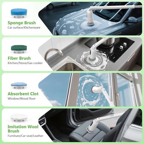 Electric Spin Scrubber, Cordless Cleaning Brush, 3H Work Time, Bathroom Scrubber with LED Display, 3-Speed Extendable Handle, IPX7 Waterproof, 8 Brush Heads for Shower, Tile, Tub, Floor, Toilet, Grout in Saudi Arabia