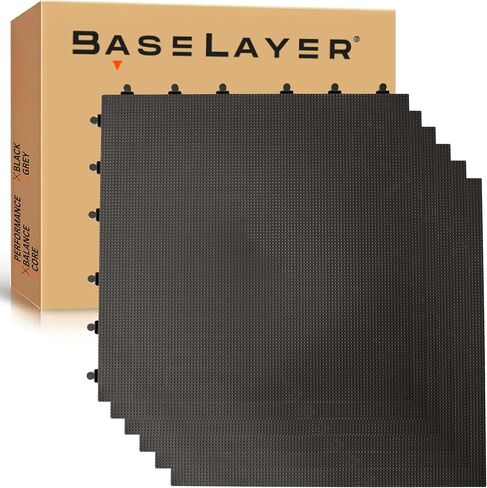 بلاط الأرضيات المتشابكة من سلسلة Baselayer Balance - متين ½ في TPE (مثل المطاط، وليس الرغوة، بدون رائحة) - أرضيات الصالة الرياضية لمعدات القلب والجمباز - أسود، 15 قدم مربع (6 عبوات) - صنع في الولايات المتحدة الأمريكية in Kuwait