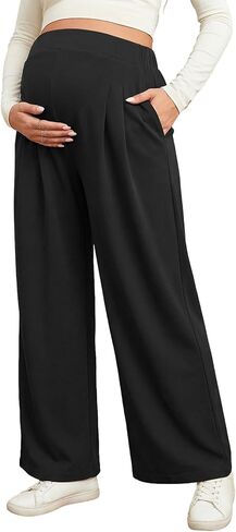 BLENCOT Women Maternity Pants Work Stretchy Wide Leg Trousers Baggy Pregnancy Joggers with Pockets in Saudi Arabia