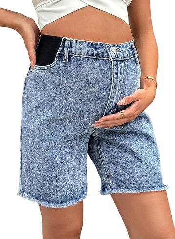 BLENCOT Maternity Bermuda Shorts Bump-Friendly Stretchy Raw Hem Summer Jeans Pregnancy with Pockets in Saudi Arabia