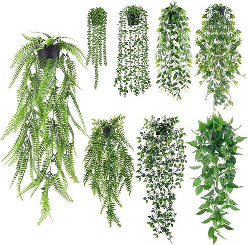 Der Rose 4Pcs Fake Plants Hanging Artificial Ivy Vine Faux Eucalyptus Hanging Plants, Boston Fern, String of Pearls for Living Room Bedroom Boho Wall Shelf Indoor Outdoor Decor in Saudi Arabia
