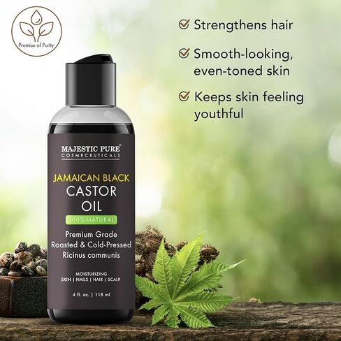 MAJESTIC PURE Pure Jamaican Black Castor Oil for Hair Care, Strengthening, Nourishing, and Volumizing Formula - Non GMO Verified, 16 Fl Oz in Saudi Arabia
