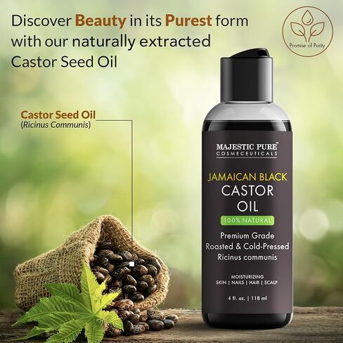 MAJESTIC PURE Pure Jamaican Black Castor Oil for Hair Care, Strengthening, Nourishing, and Volumizing Formula - Non GMO Verified, 16 Fl Oz in Saudi Arabia
