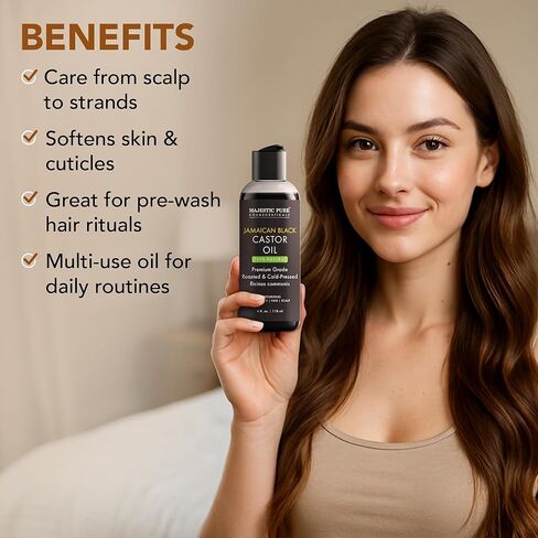 MAJESTIC PURE Pure Jamaican Black Castor Oil for Hair Care, Strengthening, Nourishing, and Volumizing Formula - Non GMO Verified, 16 Fl Oz in Saudi Arabia