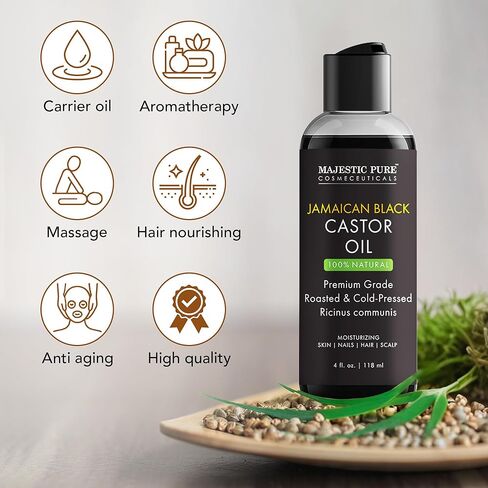 MAJESTIC PURE Pure Jamaican Black Castor Oil for Hair Care, Strengthening, Nourishing, and Volumizing Formula - Non GMO Verified, 16 Fl Oz in Saudi Arabia