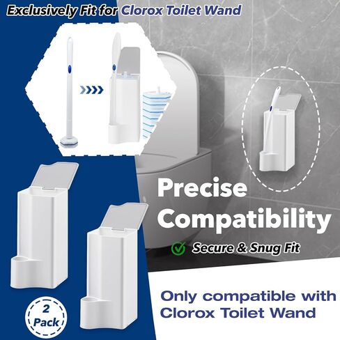 حامل مرحاض مكون من عبوتين متوافق مع عصا كلوركس للمراحيض فقط، مثبت على الحائط موفر للمساحة وتخزين قائم بذاته لمنصات التنظيف التي تستخدم لمرة واحدة - اختيار مثالي لعصا المرحاض in Kuwait