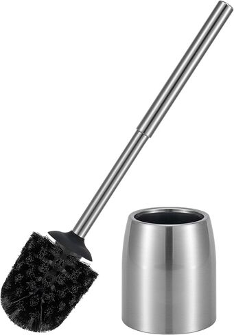 SUS304 Stainless Steel Toilet Brush and Holder Set Stain Nickle 12In Handle BristlesToilet Bowl Brush Cepillo para Baños Bathroom Brushes Cleaning Brush with Case Anti-Rust Brushed Silver in Saudi Arabia