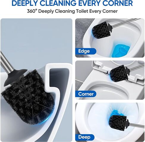 SUS304 Stainless Steel Toilet Brush and Holder Set Stain Nickle 12In Handle BristlesToilet Bowl Brush Cepillo para Baños Bathroom Brushes Cleaning Brush with Case Anti-Rust Brushed Silver in Saudi Arabia