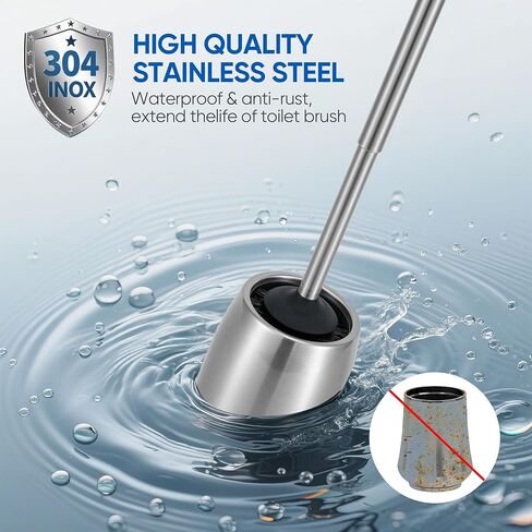 SUS304 Stainless Steel Toilet Brush and Holder Set Stain Nickle 12In Handle BristlesToilet Bowl Brush Cepillo para Baños Bathroom Brushes Cleaning Brush with Case Anti-Rust Brushed Silver in Saudi Arabia