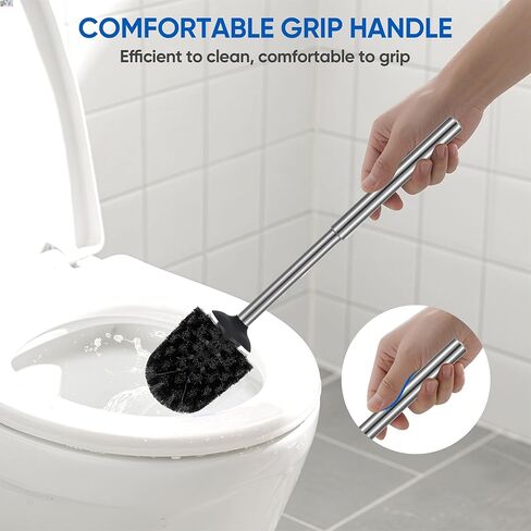 SUS304 Stainless Steel Toilet Brush and Holder Set Stain Nickle 12In Handle BristlesToilet Bowl Brush Cepillo para Baños Bathroom Brushes Cleaning Brush with Case Anti-Rust Brushed Silver in Saudi Arabia