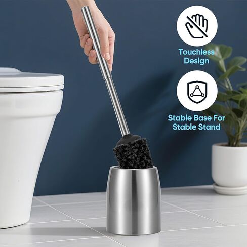 SUS304 Stainless Steel Toilet Brush and Holder Set Stain Nickle 12In Handle BristlesToilet Bowl Brush Cepillo para Baños Bathroom Brushes Cleaning Brush with Case Anti-Rust Brushed Silver in Saudi Arabia