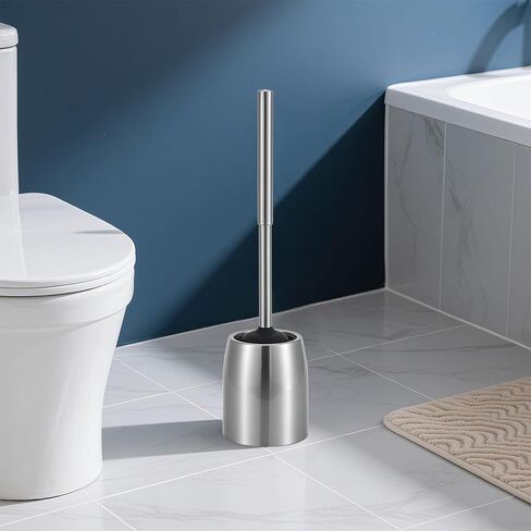 SUS304 Stainless Steel Toilet Brush and Holder Set Stain Nickle 12In Handle BristlesToilet Bowl Brush Cepillo para Baños Bathroom Brushes Cleaning Brush with Case Anti-Rust Brushed Silver in Saudi Arabia