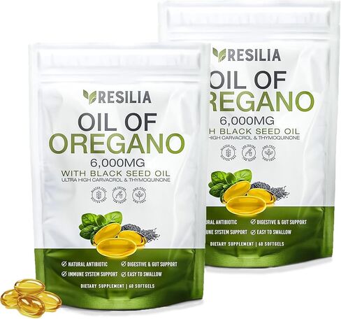 Softgels with Black Seed Oil 6000mg – Organic Oregano Oil Capsules for Immune & Digestive Support – Non-GMO, Gluten-Free Softgels – Natural Herbal Wellness Supplement in Saudi Arabia