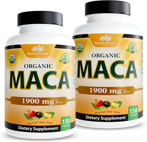 NaturaLife Labs Organic Maca Root – Black, Red & Yellow – 1900 mg per Serving – 150 Capsules – Gelatinized Peruvian Maca – Non-GMO, Gluten-Free, Vegan in Saudi Arabia