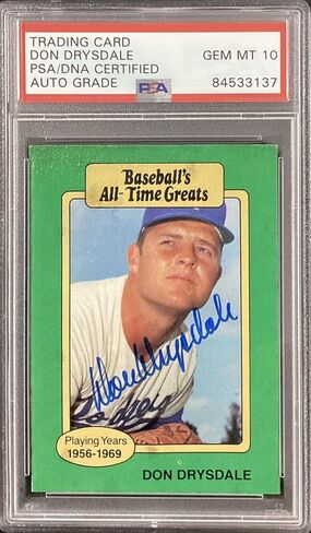 بطاقة البيسبول الموقعة من Don Drysdale في كل العصور HOF PSA/DNA Auto GEM MT 10 - بطاقات البيسبول الموقعة in Saudi Arabia