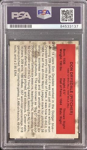 بطاقة البيسبول الموقعة من Don Drysdale في كل العصور HOF PSA/DNA Auto GEM MT 10 - بطاقات البيسبول الموقعة in Saudi Arabia