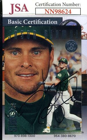 Jason Giambi JSA Coa Autograph 1996 Leaf Studio Rookie Hand Signed - MLB Autographed Baseball Cards in Saudi Arabia