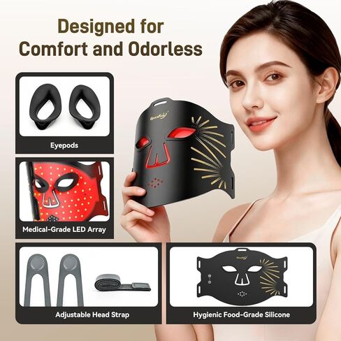 HSA FSA Gracekey Red Light Therapy for Face, 4-in-1 Colors LED Facial Light Therapy Mask, Dual 2000mAh Rechargeable Light Therapy with Timer for Home Use in Saudi Arabia