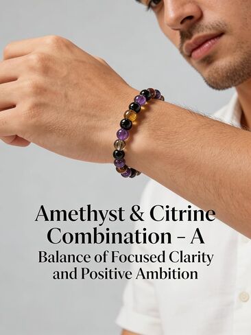 Crystal Bracelet Amethyst & Citrine Career & Wealth Bracelet – Success & Abundance, White Purple Yellow, Business & Office, Gift for Men in Saudi Arabia