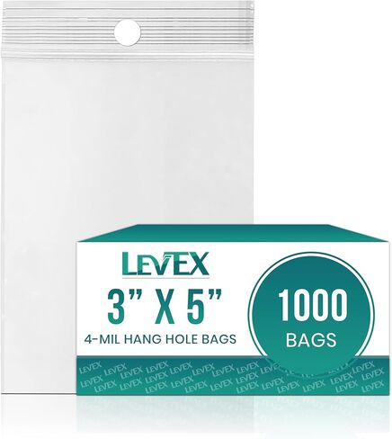 Levex - 3 بوصة × 5 بوصة (1000 عدد) 4 مل شديدة التحمل شفافة للتعليق، أكياس بولي بلاستيكية بسحاب قابلة لإعادة الإغلاق مع سحاب قفل قابل للإغلاق للسفر والتخزين والتعبئة والشحن in Kuwait