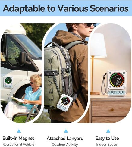كاشف أول أكسيد الكربون المحمول للسفر ، شاشة Magnetic 3-in-1 مع مستشعر HUM CO Temp ، بطارية قابلة للاستعداد 200 ساعة ، إنذار بصوت عالٍ إلى RV ، السيارة ، خيمة ، فندق in Kuwait
