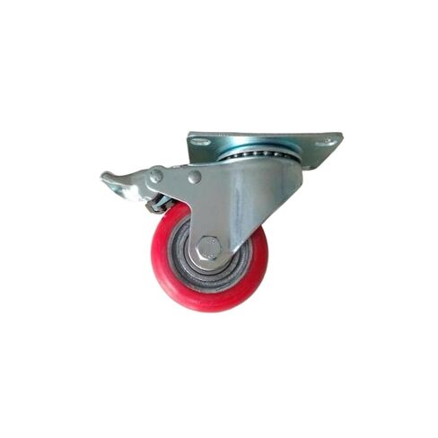 1 piece Caster 3-inch Iron core PU Swivel Wheel with Brake Medium red Round Rubberized Caster in Saudi Arabia