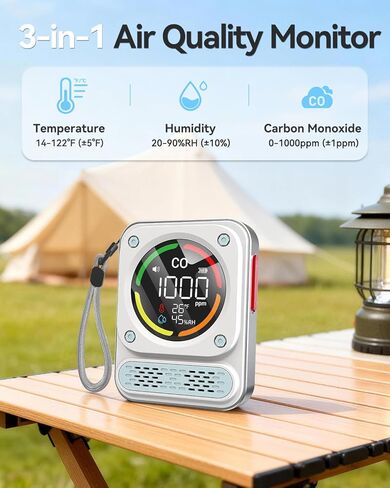 كاشف أول أكسيد الكربون المحمول للسفر ، شاشة Magnetic 3-in-1 مع مستشعر HUM CO Temp ، بطارية قابلة للاستعداد 200 ساعة ، إنذار بصوت عالٍ إلى RV ، السيارة ، خيمة ، فندق in Kuwait