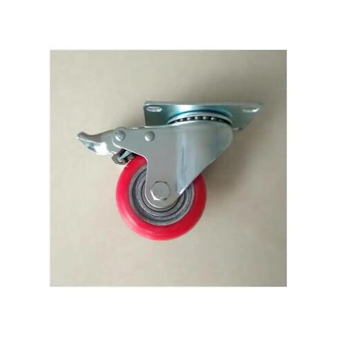 1 piece Caster 3-inch Iron core PU Swivel Wheel with Brake Medium red Round Rubberized Caster in Saudi Arabia