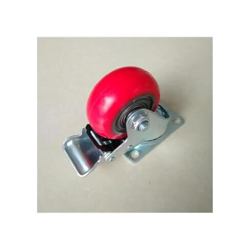 1 piece Caster 3-inch Iron core PU Swivel Wheel with Brake Medium red Round Rubberized Caster in Saudi Arabia