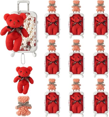 Kenning 30 Pcs Mini Empty Suitcase Storage Box Clear Travel Candy Box Suitcase with Bear Keychain Hairpin for Girls Women Wedding Birthday Bridal Shower Party Favors Travel Gifts (S,Multicolor) in Saudi Arabia
