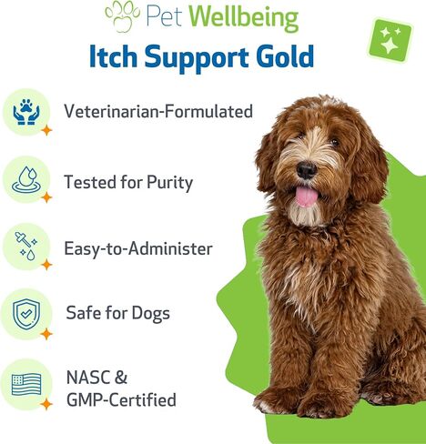 الذهب لدعم حكة الحيوانات الأليفة للكلاب والقطط - تركيبة بيطرية - حكة في الجلد والكفوف، البقع الساخنة، حساسية الجلد - مكمل عشبي طبيعي 4 أونصة (118 مل) in Kuwait