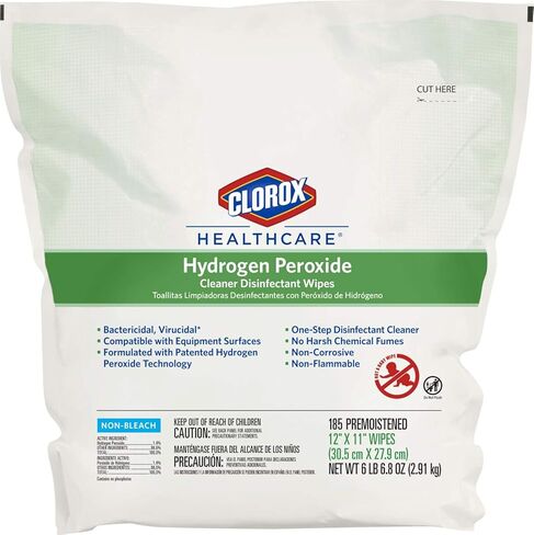Clorox Healthcare Hydrogen Hydrogen Peroxide تم تطهير مناديل ، متعددة الأغراض خطوة واحدة مطهر ، سهلة الاستخدام ، منظف مضاد للبكتيريا ، 12 "من 11" ، 185 العد in Saudi Arabia