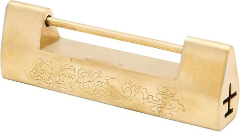 Antique Padlock, Brass Carved Chinese Old Padlock with Key, Vintage Decorative Exquisite Brass Fish Horizontal Padlock for Jewelry Box, Cabinet, Antique Wooden Box, Home in Saudi Arabia