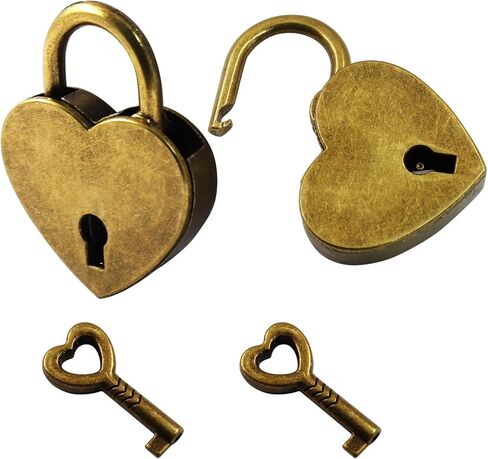 Mini Heart Shaped Padlock with Key - 2 Sets Silver Vintage Metal Lock for Diary, Jewelry Box & Romantic Gifts for Privacy Protection & Decorative Use in Saudi Arabia