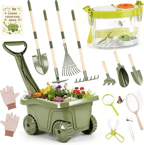 Dreamon Kids Gardening Tools & Bug Catcher Kit, 2-in-1 Outdoor Toys with Wheelbarrow and Bug House, STEM Educational Toys for 3 Year Old, Birthday Gifts Outdoor Gifts for Kids 3-5 in Saudi Arabia