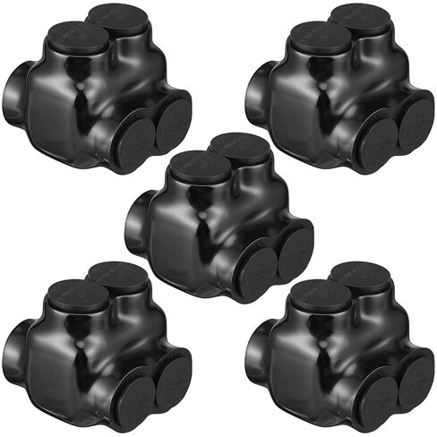 Copkim 5 Pcs Black Insulated Cable Connector Multi Wire Splice Connectors 2 Port Dual Entry with Oxide Inhibitor Electric Connector Rubber PVC Coating 6061 Aluminum CU9AL (250-6 AWG 5/16 Allen Hex) in Saudi Arabia