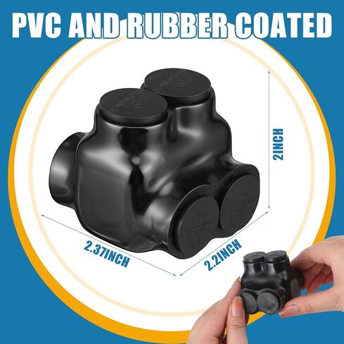 Copkim 5 Pcs Black Insulated Cable Connector Multi Wire Splice Connectors 2 Port Dual Entry with Oxide Inhibitor Electric Connector Rubber PVC Coating 6061 Aluminum CU9AL (250-6 AWG 5/16 Allen Hex) in Saudi Arabia