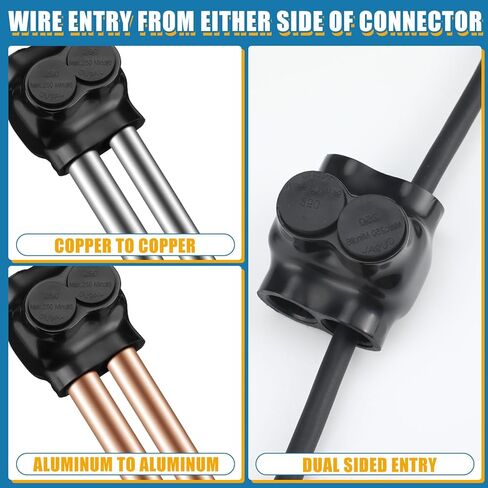 Copkim 5 Pcs Black Insulated Cable Connector Multi Wire Splice Connectors 2 Port Dual Entry with Oxide Inhibitor Electric Connector Rubber PVC Coating 6061 Aluminum CU9AL (250-6 AWG 5/16 Allen Hex) in Saudi Arabia