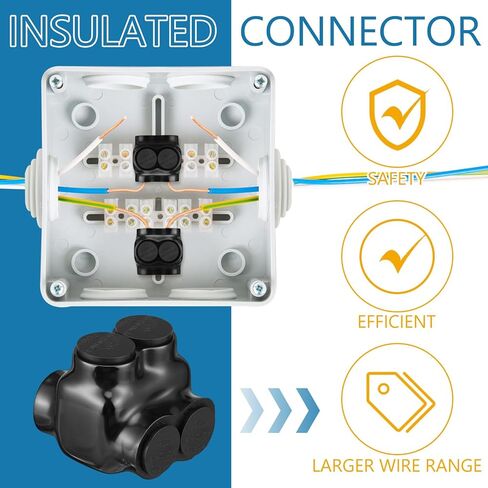 Copkim 5 Pcs Black Insulated Cable Connector Multi Wire Splice Connectors 2 Port Dual Entry with Oxide Inhibitor Electric Connector Rubber PVC Coating 6061 Aluminum CU9AL (250-6 AWG 5/16 Allen Hex) in Saudi Arabia