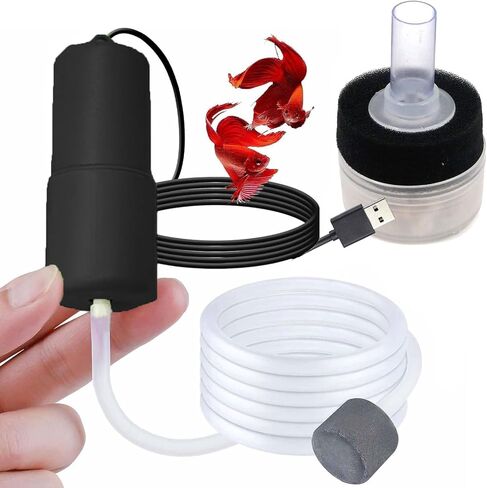 مضخة هواء الأكسجين من بيتا USB لحوض السمك، مضخة هواء صغيرة هادئة مع فلتر إسفنجي واحد، 1 حجر هواء لخزان أسماك الروبيان نانو ونقل الأسماك المائية PA152-1 in Kuwait