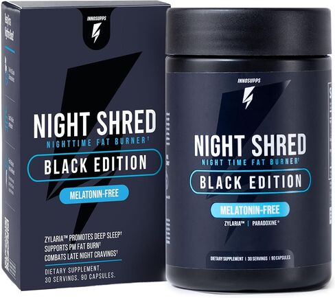 Night Shred Black Melatonin-Free Nighttime Fat Burner and Sleep Support Supplement - GABA Complex with Ashwagandha, CLA, Grains of Paradise, and Zylaria - Thermogenic Fat Burner - 90 Vegan Capsules in Saudi Arabia