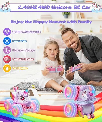 Remote Control Car Unicornios Trucks with Lights and Music,360°Rotating 4WD Stunt RC Cars Toys for Girls, 2.4 GHz, Rechargeable, All Terrain RC Toys Presents for Girls Age 3-10 (With Storage Bag) in Saudi Arabia