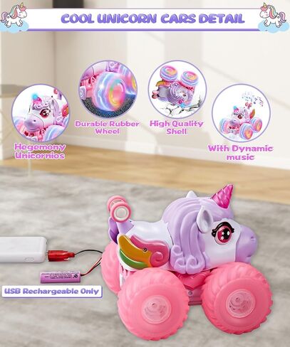 Remote Control Car Unicornios Trucks with Lights and Music,360°Rotating 4WD Stunt RC Cars Toys for Girls, 2.4 GHz, Rechargeable, All Terrain RC Toys Presents for Girls Age 3-10 (With Storage Bag) in Saudi Arabia