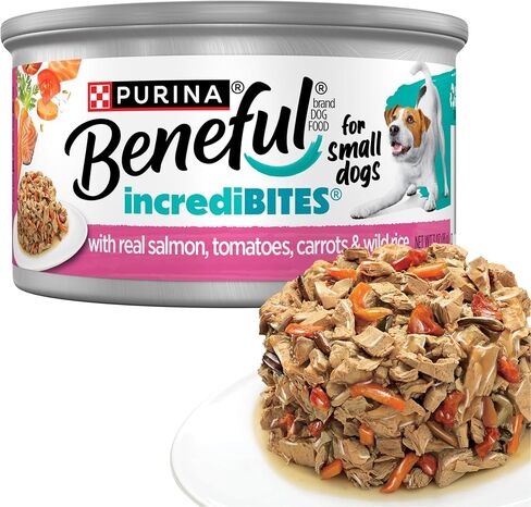 بورينا طعام الكلاب الرطب من السلالات الصغيرة مع المرق، إنكريدي بايتس مع سمك السلمون الحقيقي - (عبوة من 12) 3 أوقية. علب in Kuwait