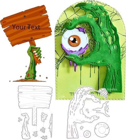 2Pcs Horrible Eyeball Zombie Hand Cutting Dies for Card Making, Happy Halloween Metal Embossing Die Cuts for DIY Scrapbooking, Gift Card Craft Decor Paper Cut in Saudi Arabia
