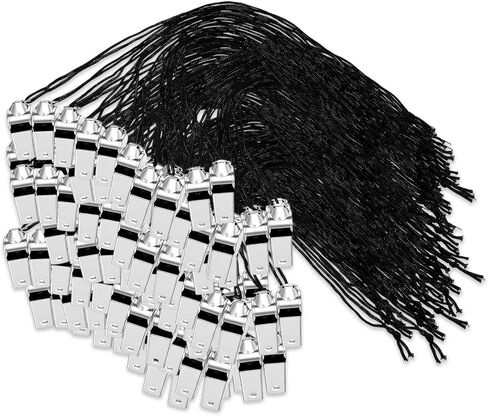 100 Pack Whistles Bulk Stainless Steel, Silver Referee Whistle with Lanyard Metal Loud Whistle for Coaches Referees Sports Training in Saudi Arabia